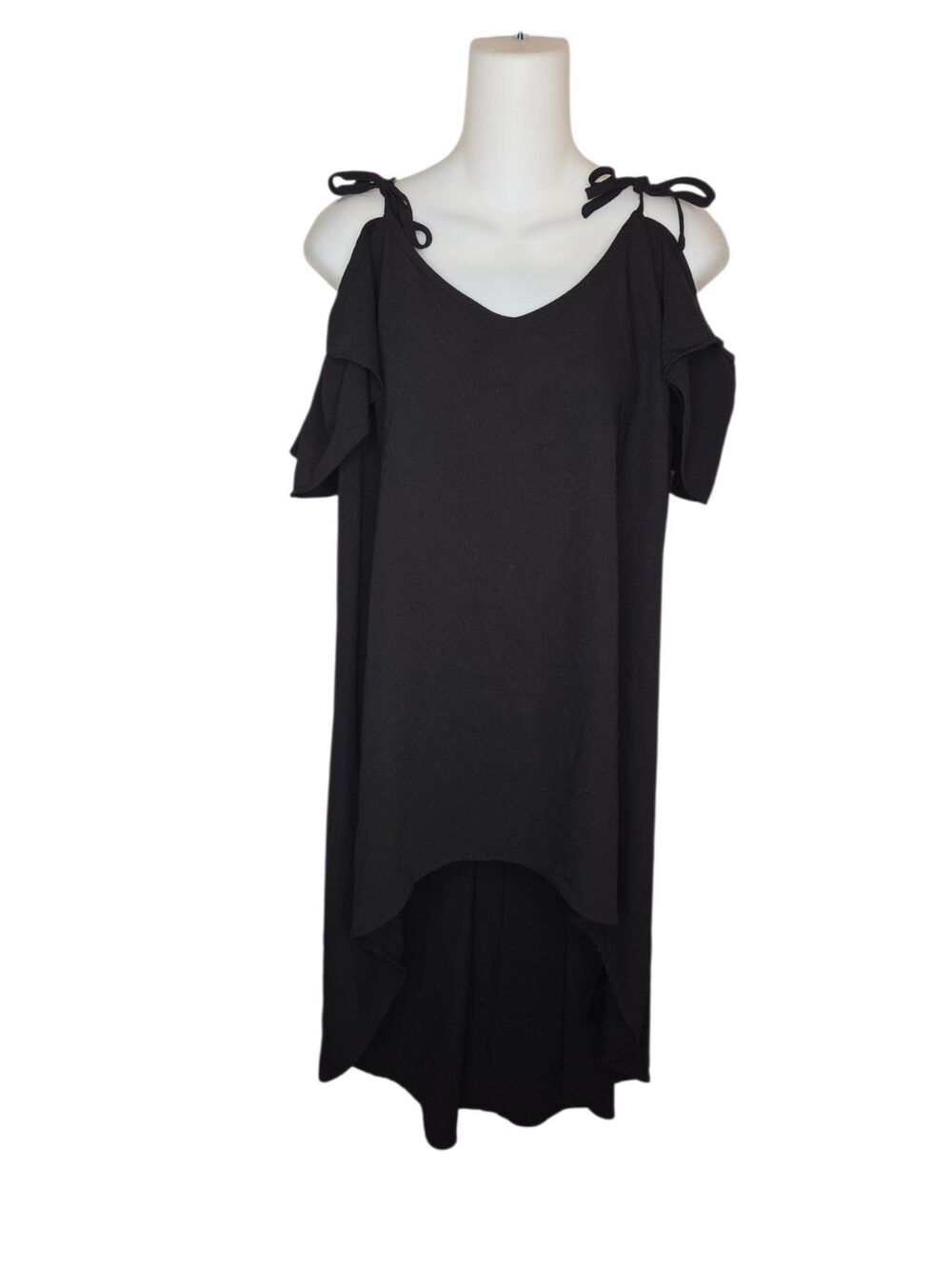 City Chic Black Cold Shoulder Tunic Top Size S (XL) High-Low Butterfly Sleeve